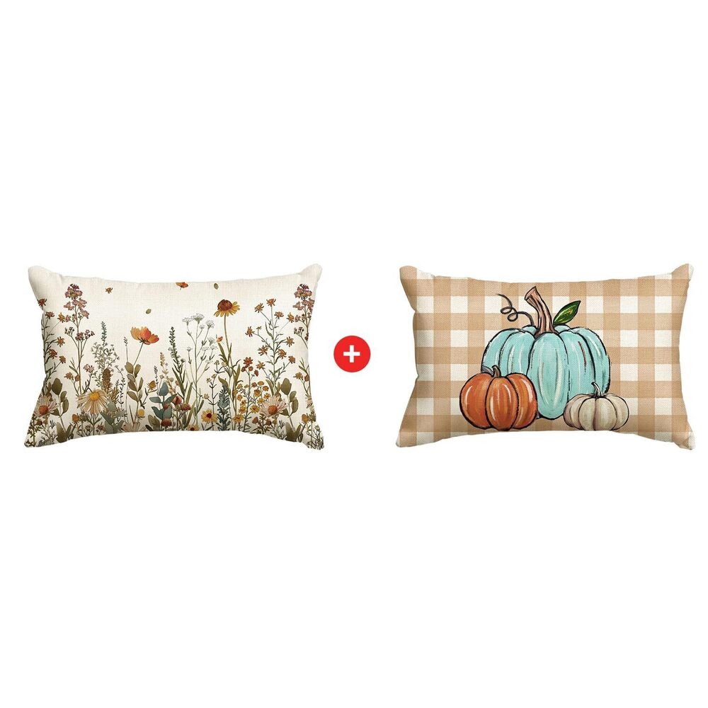 6939 Fall Flowers Throw Pillow Covers, 12 x 20 Inch Seasonal Thanksgiving